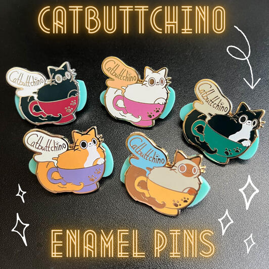 Catbuttchino Enamel Pins